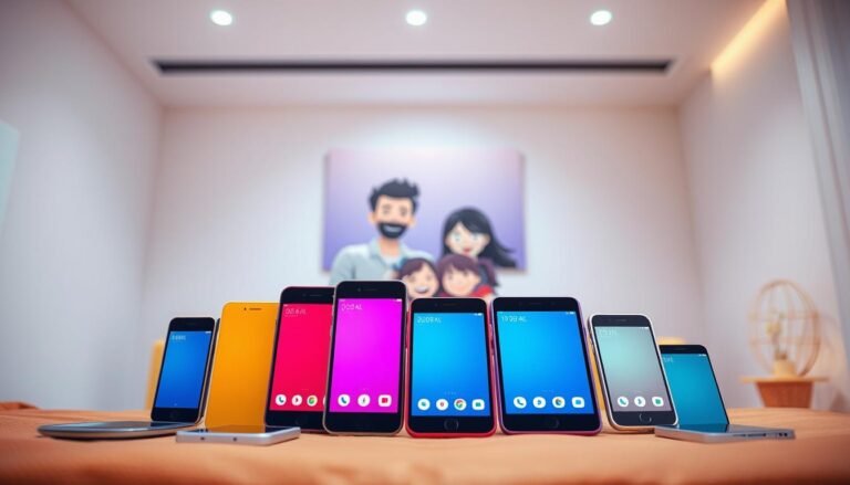 A vibrant visual representation of the "Telecombrother" family plan offering, showcasing a dynamic, colorful composition. In the foreground, an array of mobile devices, each with a distinct color, symbolizing the shared data plan. The middle ground features a stylized illustration of a family, their expressions conveying the joy and convenience of the bundled services. The background depicts a modern, minimalist setting, with clean lines and a warm, inviting color palette, suggesting the effortless savings and simplicity of the "Telecombrother" package. Soft, diffused lighting creates a sense of comfort and approachability, inviting the viewer to explore the family-friendly benefits of the "Telecombrother" offering.
